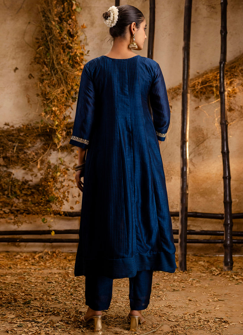 Vellora Silk Blend Navy Blue Party Wear Embroidery Work Readymade Salwar Suit - Distacart