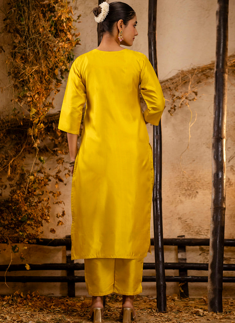 Vellora Silk Blend Yellow Party Wear Embroidery Work Readymade Salwar Suit - Distacart
