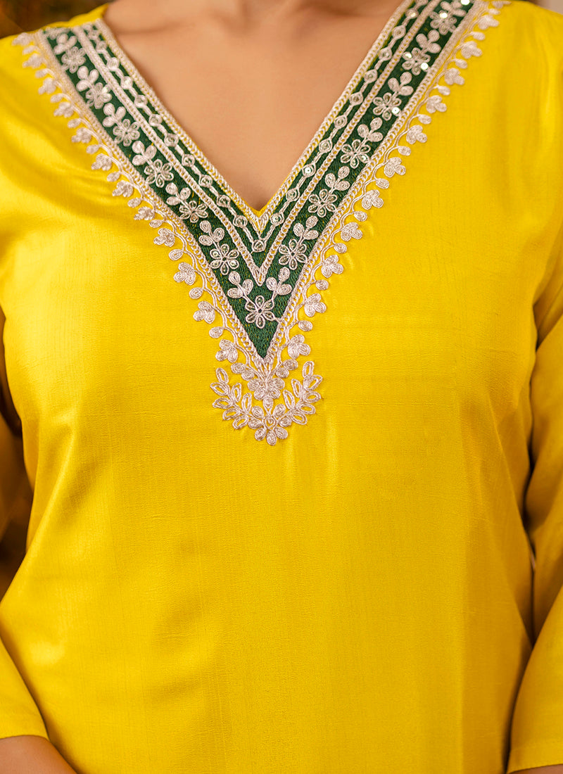 Vellora Silk Blend Yellow Party Wear Embroidery Work Readymade Salwar Suit - Distacart