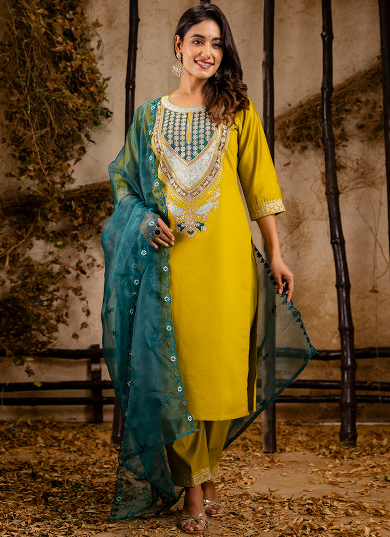 Vellora Viscose Yellow Festival Wear Embroidery Work Readymade Salwar Suit - Distacart