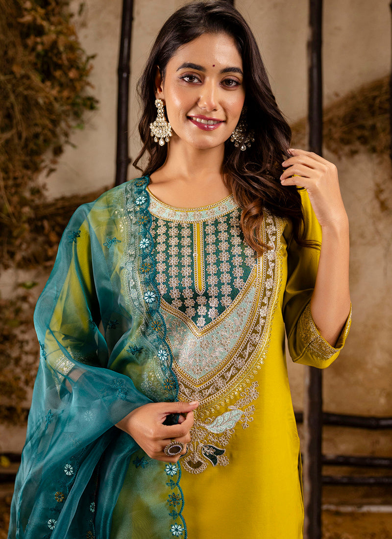 Vellora Viscose Yellow Festival Wear Embroidery Work Readymade Salwar Suit - Distacart
