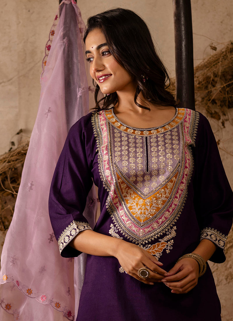 Vellora Viscose Wine Festival Wear Embroidery Work Readymade Salwar Suit - Distacart