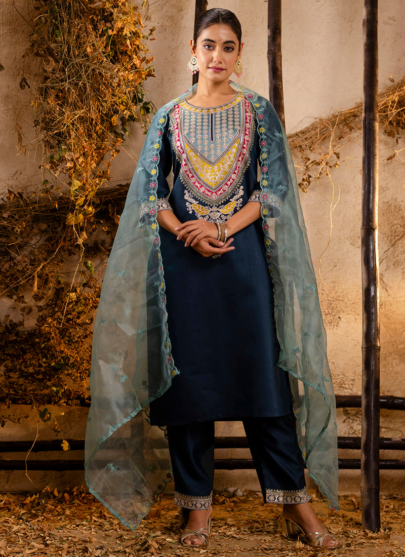 Vellora Viscose Teal Festival Wear Embroidery Work Readymade Salwar Suit - Distacart