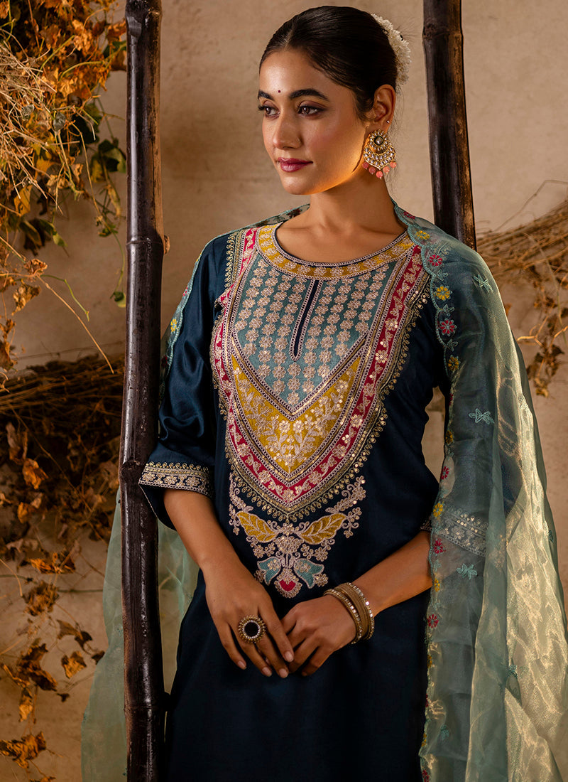 Vellora Viscose Teal Festival Wear Embroidery Work Readymade Salwar Suit - Distacart