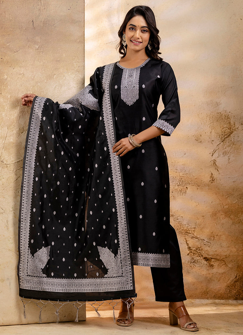 Vellora Cotton Blend Black Party Wear Weaving Work Readymade Salwar Suit - Distacart