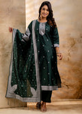 Vellora Cotton Blend Dark Green Party Wear Weaving Work Readymade Salwar Suit - Distacart
