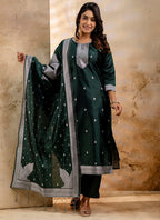 Vellora Cotton Blend Dark Green Party Wear Weaving Work Readymade Salwar Suit - Distacart