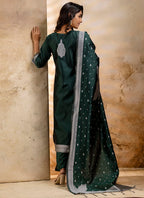 Vellora Cotton Blend Dark Green Party Wear Weaving Work Readymade Salwar Suit - Distacart