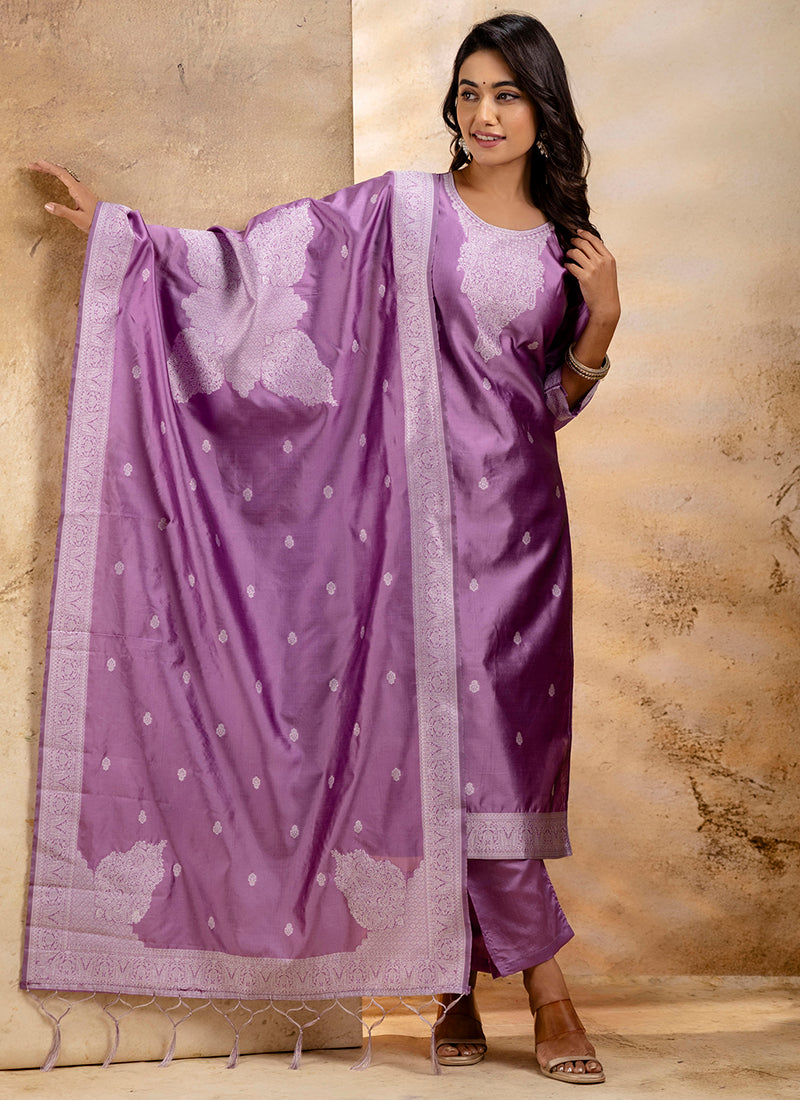 Vellora Cotton Blend Dusty Pink Party Wear Weaving Work Readymade Salwar Suit - Distacart