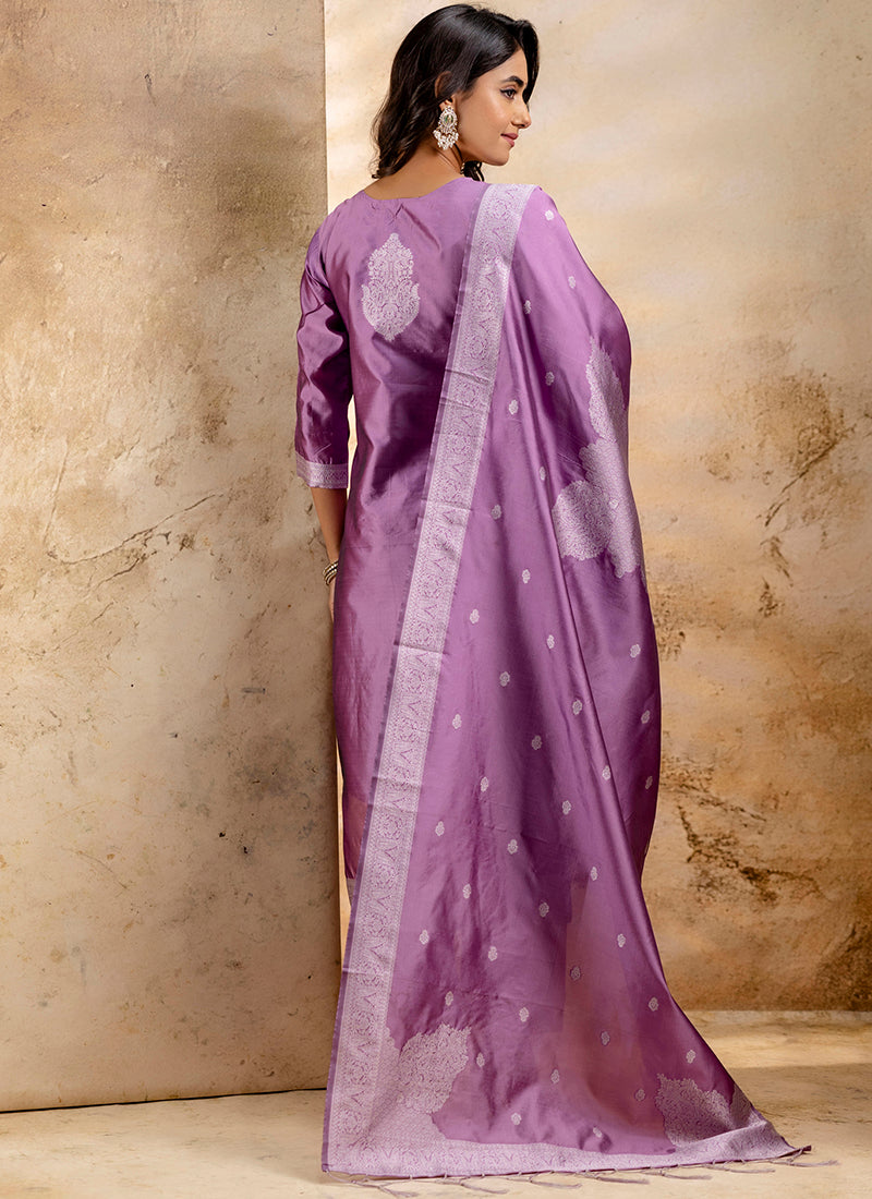 Vellora Cotton Blend Dusty Pink Party Wear Weaving Work Readymade Salwar Suit - Distacart