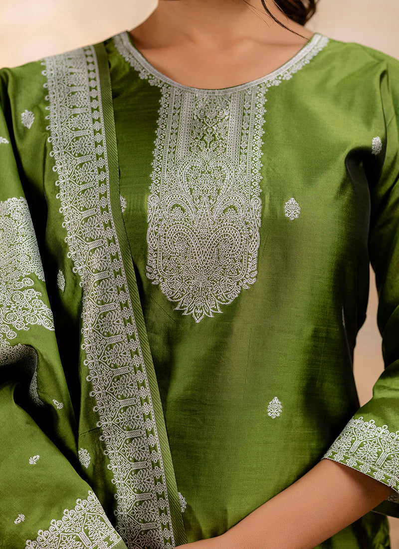 Vellora Cotton Blend Mehendi Party Wear Weaving Work Readymade Salwar Suit - Distacart