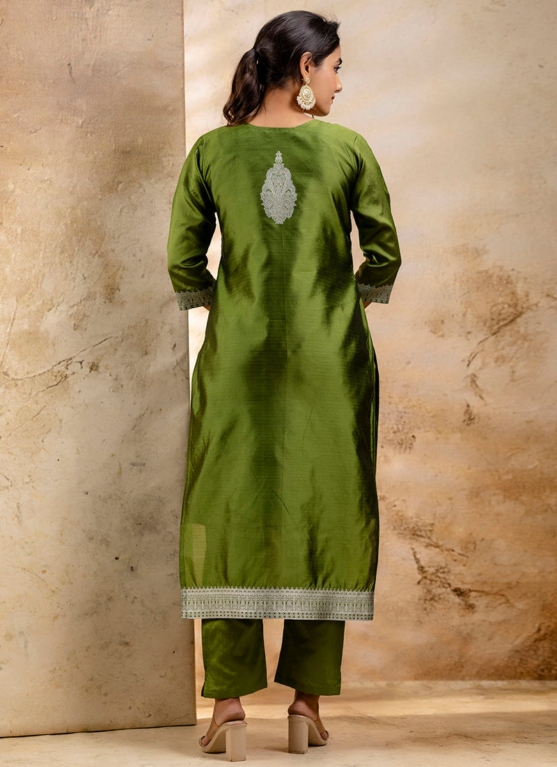 Vellora Cotton Blend Mehendi Party Wear Weaving Work Readymade Salwar Suit - Distacart
