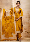 Vellora Cotton Blend Mustard Party Wear Weaving Work Readymade Salwar Suit - Distacart