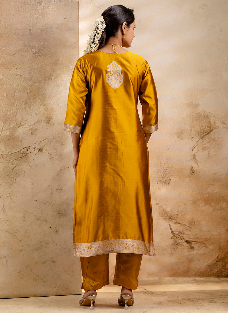 Vellora Cotton Blend Mustard Party Wear Weaving Work Readymade Salwar Suit - Distacart