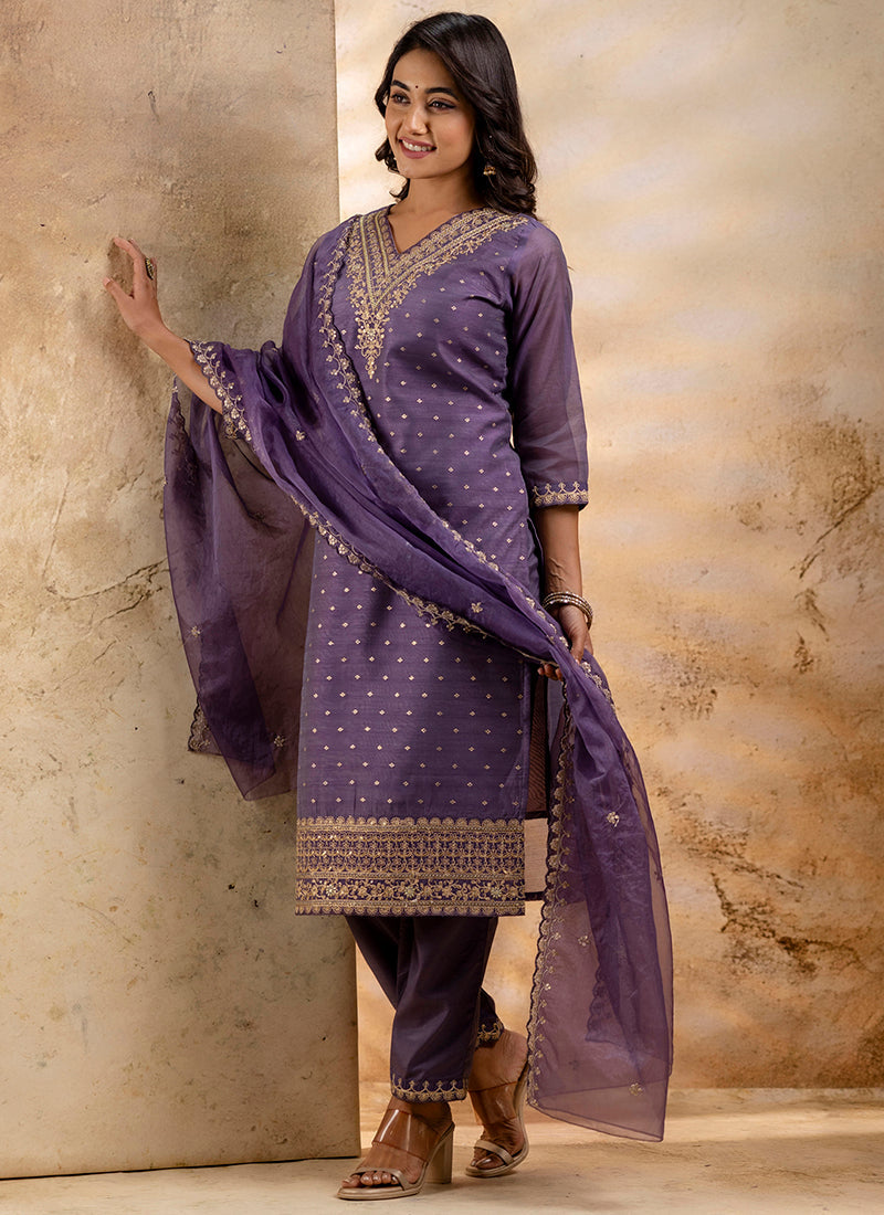 Vellora Chanderi Silk Pink Party Wear Embroidery Work Readymade Salwar Suit - Distacart
