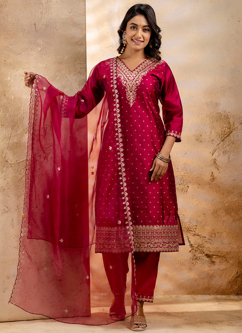 Vellora Chanderi Silk Dark Green Party Wear Embroidery Work Readymade Salwar Suit - Distacart