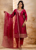 Vellora Chanderi Silk Dark Green Party Wear Embroidery Work Readymade Salwar Suit - Distacart