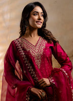Vellora Chanderi Silk Dark Green Party Wear Embroidery Work Readymade Salwar Suit - Distacart