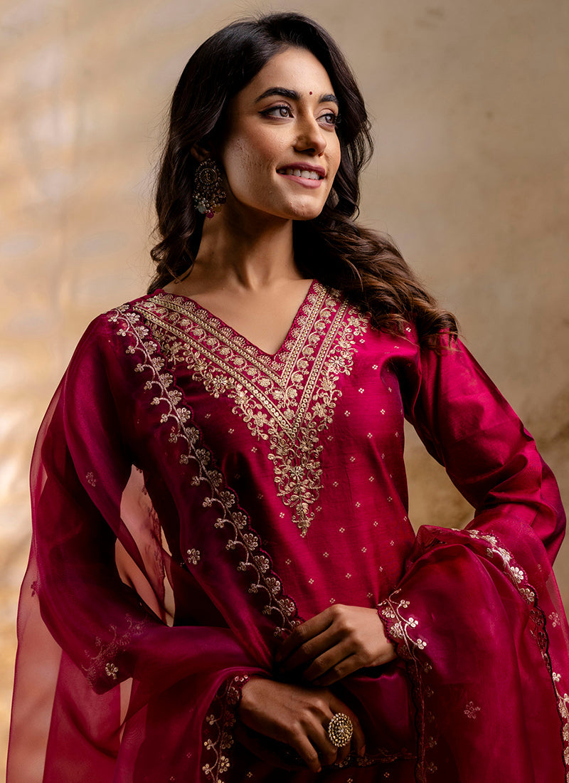 Vellora Chanderi Silk Dark Green Party Wear Embroidery Work Readymade Salwar Suit - Distacart