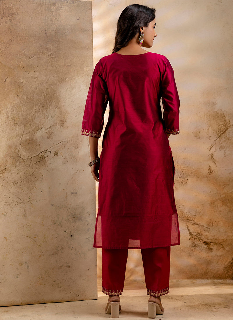 Vellora Chanderi Silk Dark Green Party Wear Embroidery Work Readymade Salwar Suit - Distacart