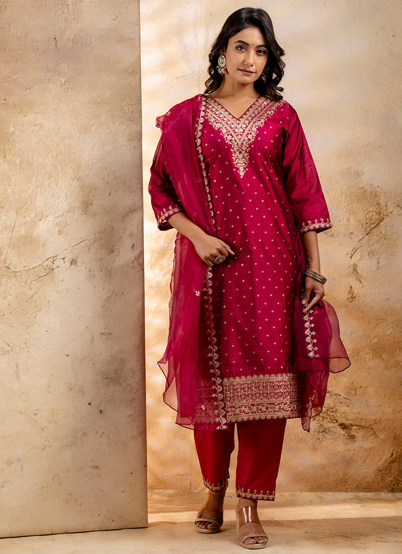 Vellora Chanderi Silk Dark Green Party Wear Embroidery Work Readymade Salwar Suit - Distacart