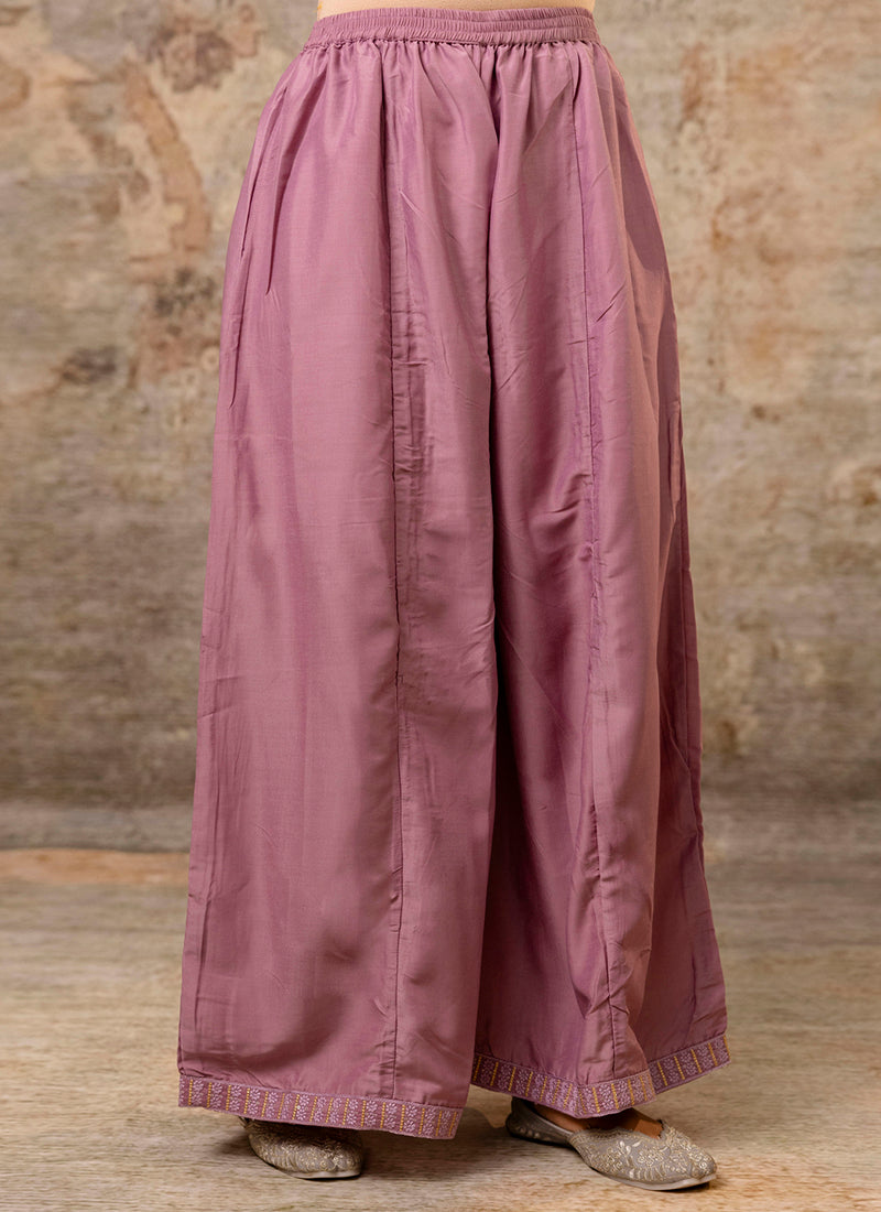 Vellora Silk Blend Dusty Pink Casual Wear Embroidery Work Readymade Plazzo Suit - Distacart