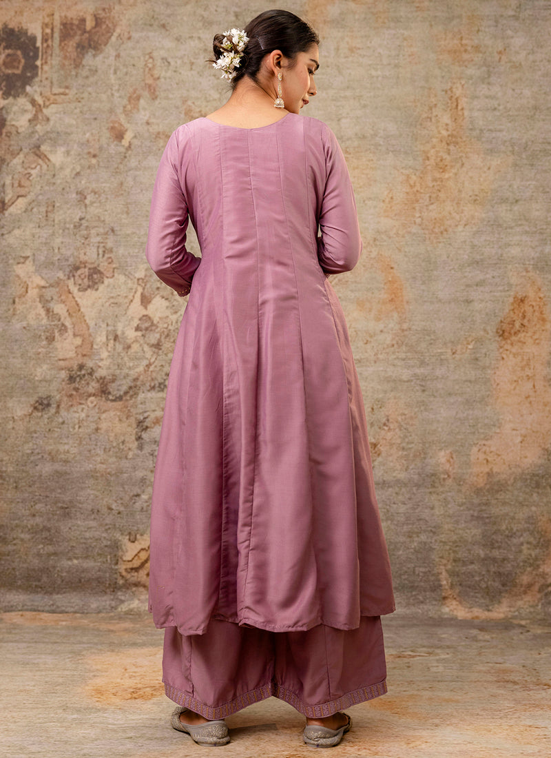 Vellora Silk Blend Dusty Pink Casual Wear Embroidery Work Readymade Plazzo Suit - Distacart