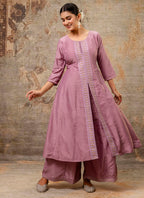 Vellora Silk Blend Dusty Pink Casual Wear Embroidery Work Readymade Plazzo Suit - Distacart