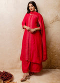 Vellora Silk Blend Red Casual Wear Embroidery Work Readymade Plazzo Suit - Distacart