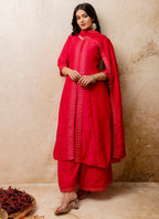 Vellora Silk Blend Red Casual Wear Embroidery Work Readymade Plazzo Suit - Distacart