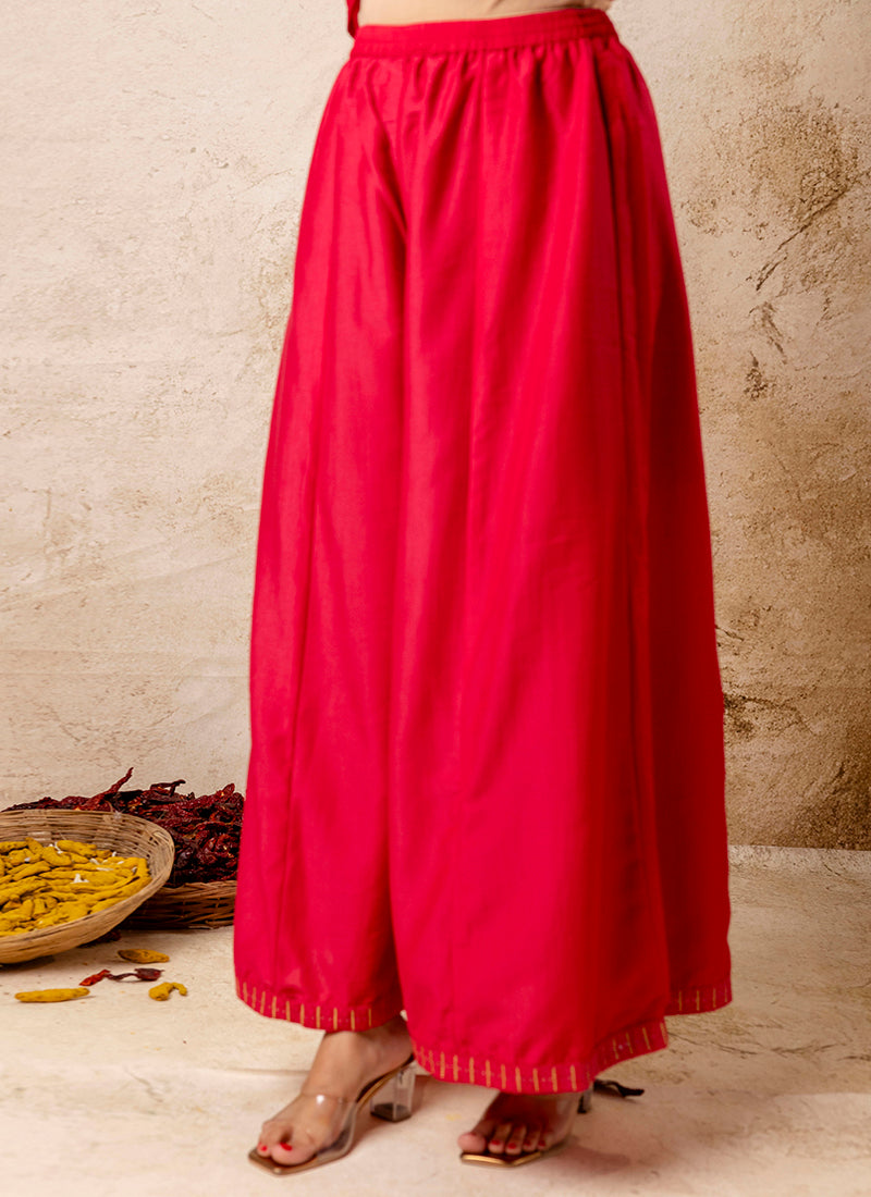 Vellora Silk Blend Red Casual Wear Embroidery Work Readymade Plazzo Suit - Distacart