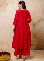 Vellora Silk Blend Red Casual Wear Embroidery Work Readymade Plazzo Suit - Distacart