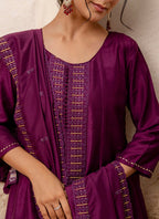 Vellora Silk Blend Wine Casual Wear Embroidery Work Readymade Plazzo Suit - Distacart