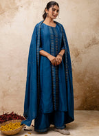 Vellora Silk Blend Navy Blue Casual Wear Embroidery Work Readymade Plazzo Suit - Distacart