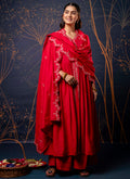 Vellora Silk Blend Red Designer Wear Embroidery Work Readymade Anarkali Suit - Distacart