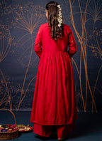 Vellora Silk Blend Red Designer Wear Embroidery Work Readymade Anarkali Suit - Distacart