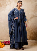 Vellora Silk Blend Teal Designer Wear Embroidery Work Readymade Anarkali Suit - Distacart