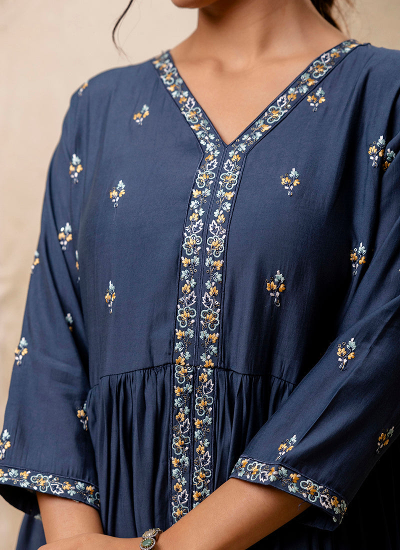 Vellora Silk Blend Teal Designer Wear Embroidery Work Readymade Anarkali Suit - Distacart