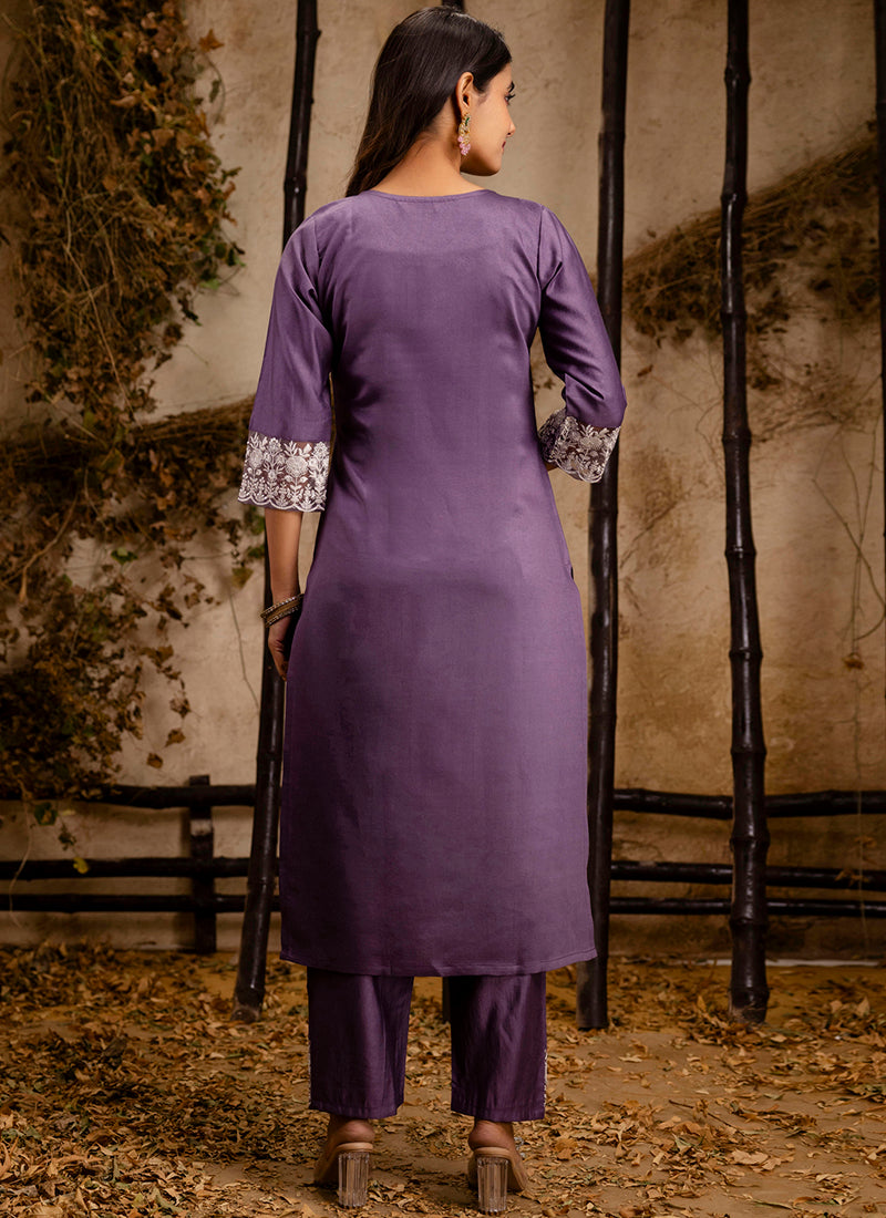 Vellora Silk Blend Lavender Festival Wear Embroidery Work Readymade Salwar Suit - Distacart