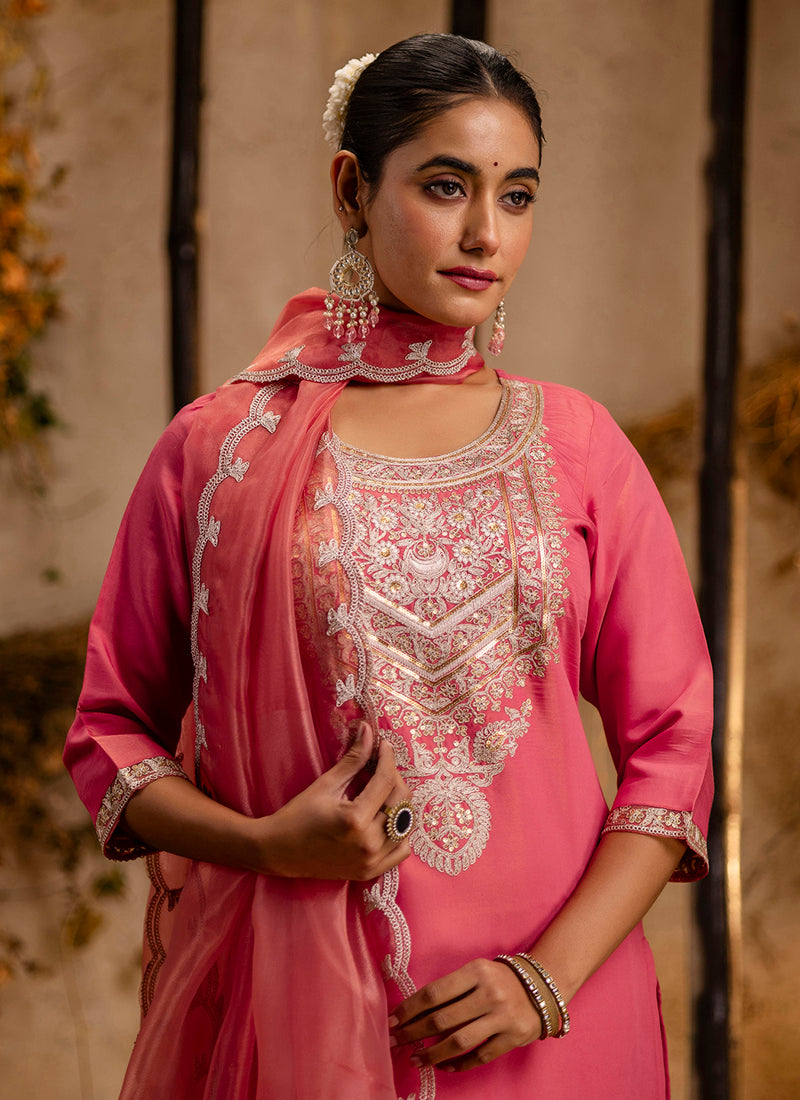 Vellora Silk Blend Pink Party Wear Embroidery Work Readymade Salwar Suit - Distacart