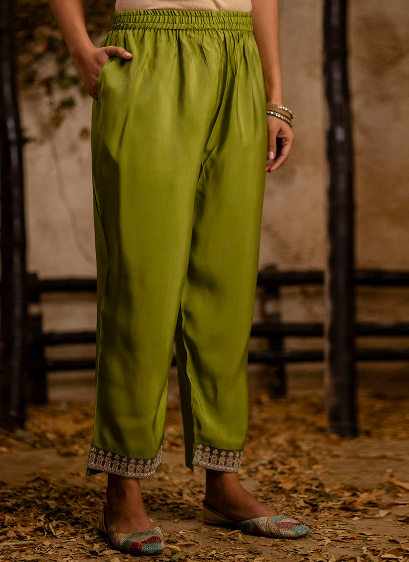 Vellora Silk Blend Olive Green Party Wear Embroidery Work Readymade Salwar Suit - Distacart