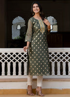 Vellora Silk Blend Brown Party Wear Embroidery Work Readymade Kurti - Distacart