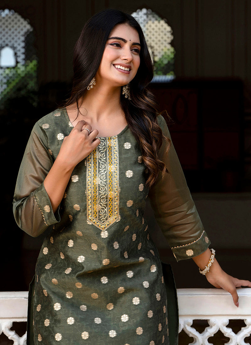Vellora Silk Blend Brown Party Wear Embroidery Work Readymade Kurti - Distacart