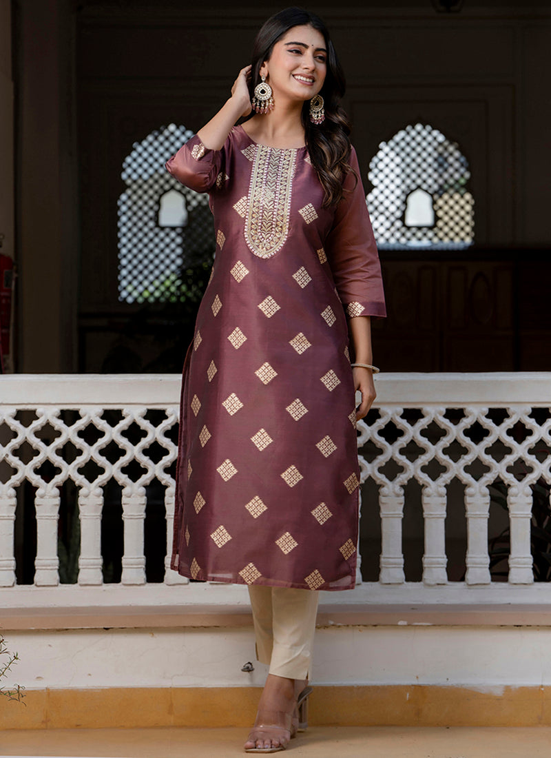 Vellora Silk Blend Peach Party Wear Embroidery Work Readymade Kurti - Distacart