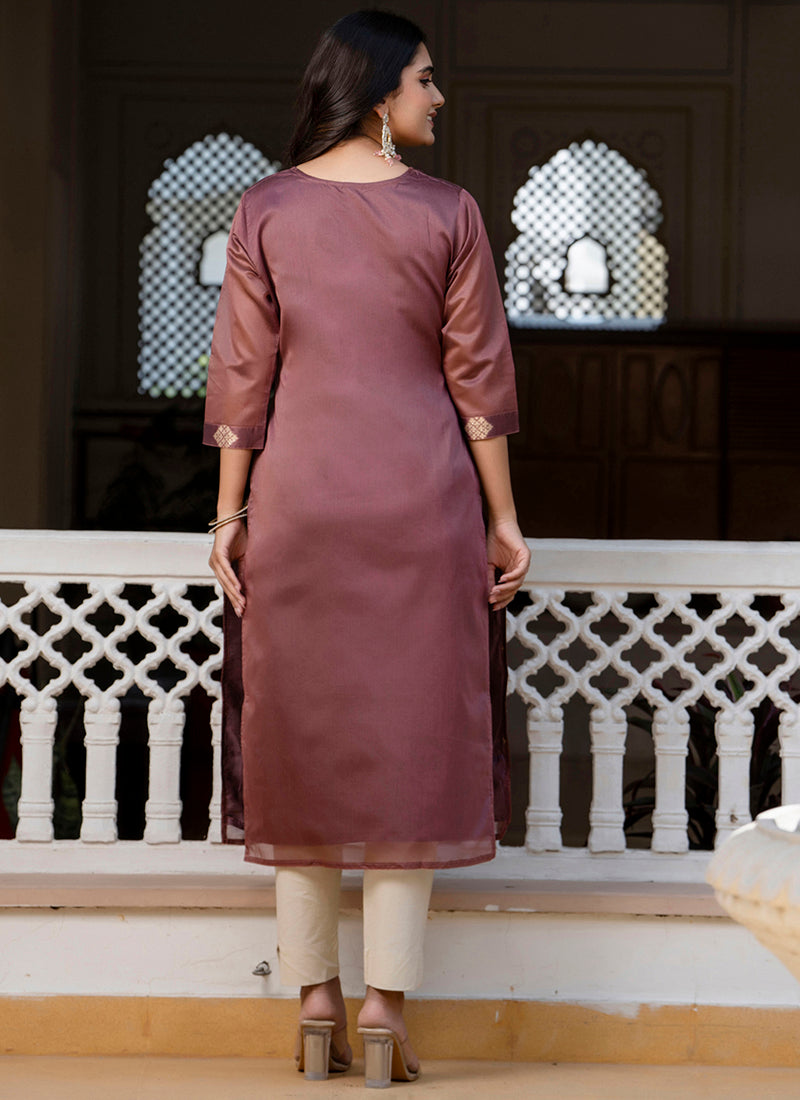 Vellora Silk Blend Peach Party Wear Embroidery Work Readymade Kurti - Distacart