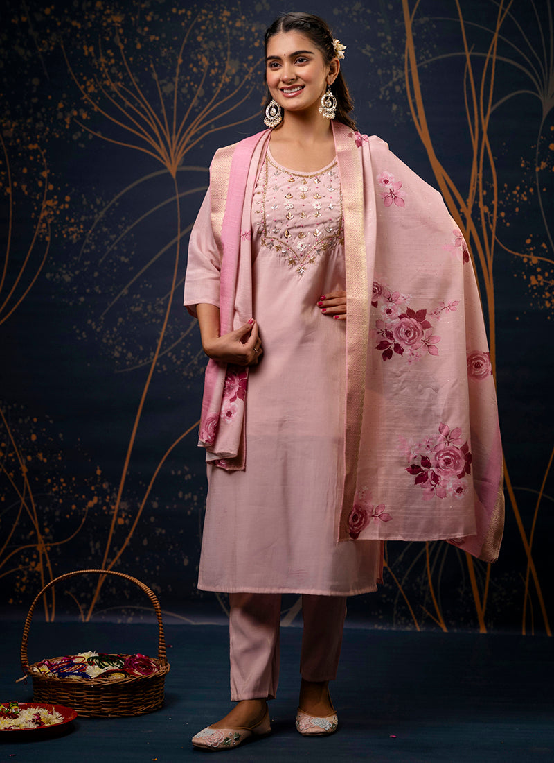 Vellora Shimmer Silk Red Casual Wear Hand Work Readymade Salwar Suit - Distacart