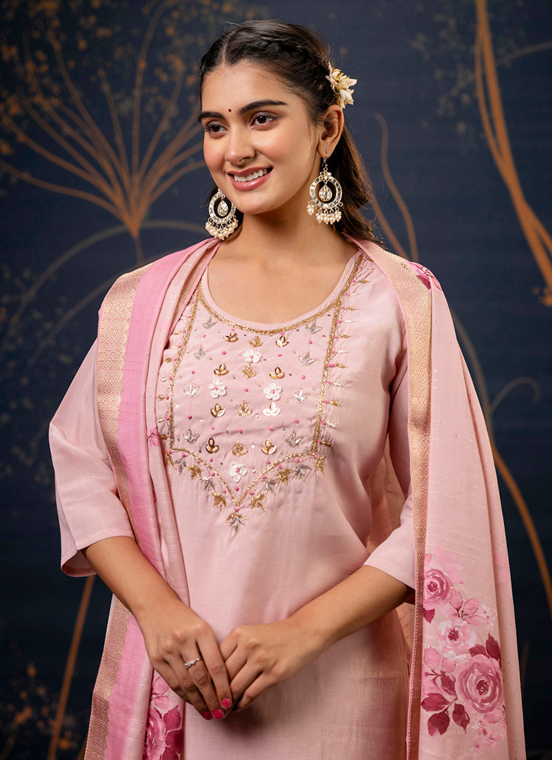 Vellora Shimmer Silk Red Casual Wear Hand Work Readymade Salwar Suit - Distacart