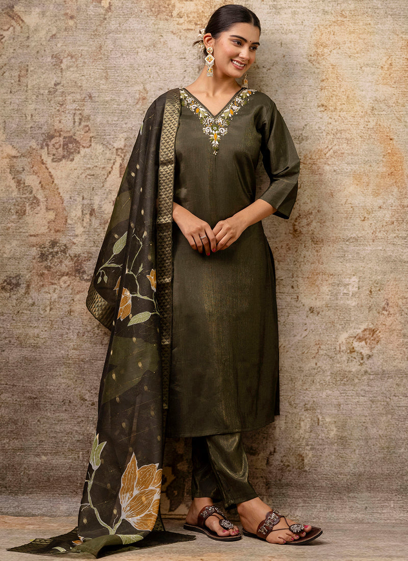 Vellora Shimmer Silk Red Casual Wear Hand Work Readymade Salwar Suit - Distacart