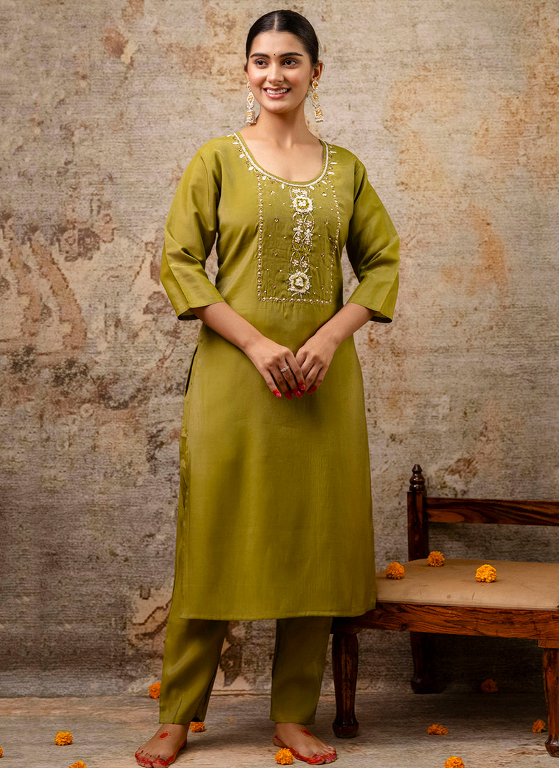 Vellora Shimmer Silk Baby Pink Casual Wear Hand Work Readymade Salwar Suit - Distacart