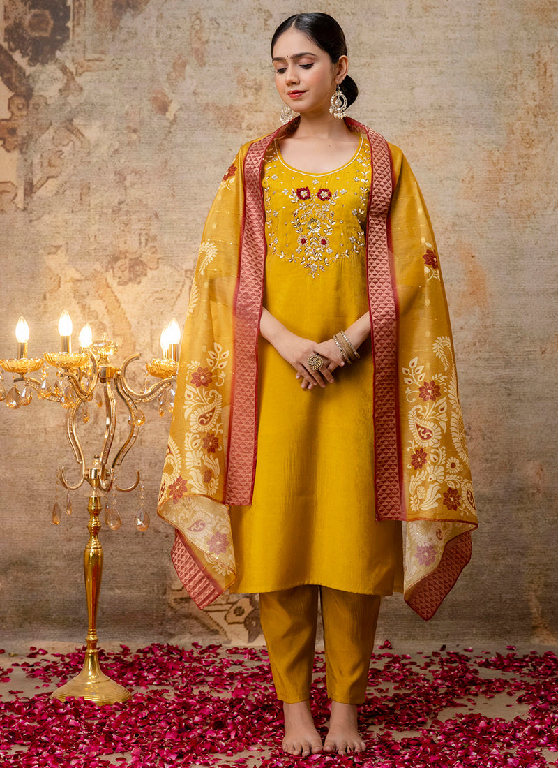 Vellora Shimmer Silk Mehendi Casual Wear Hand Work Readymade Salwar Suit - Distacart